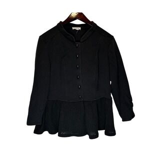 Maurices Black Button Front Peplum Knit Jacket‎ Cardigan Size L Preppy Offfice